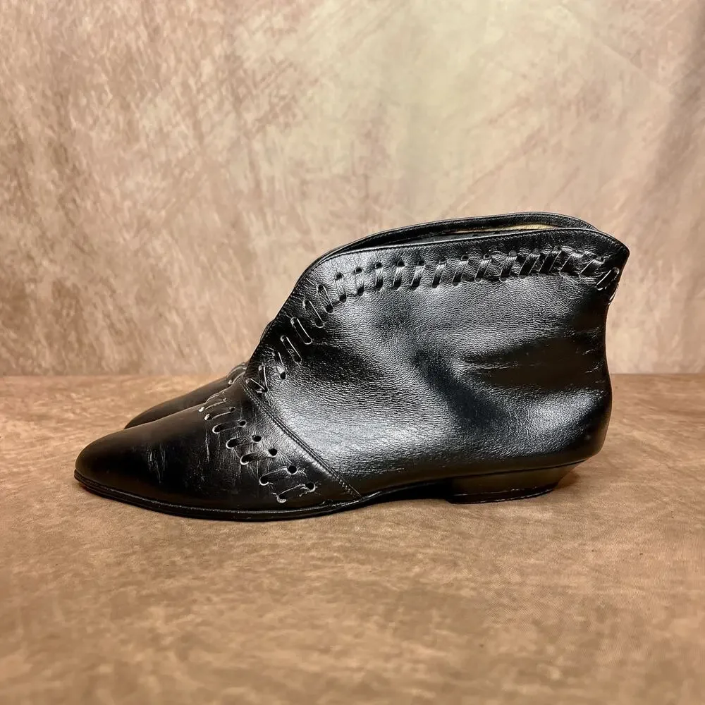 Vintage 60s Joanna Black Whip Stitch Style Western Victorian Ankle Boots - Picture 12 of 12